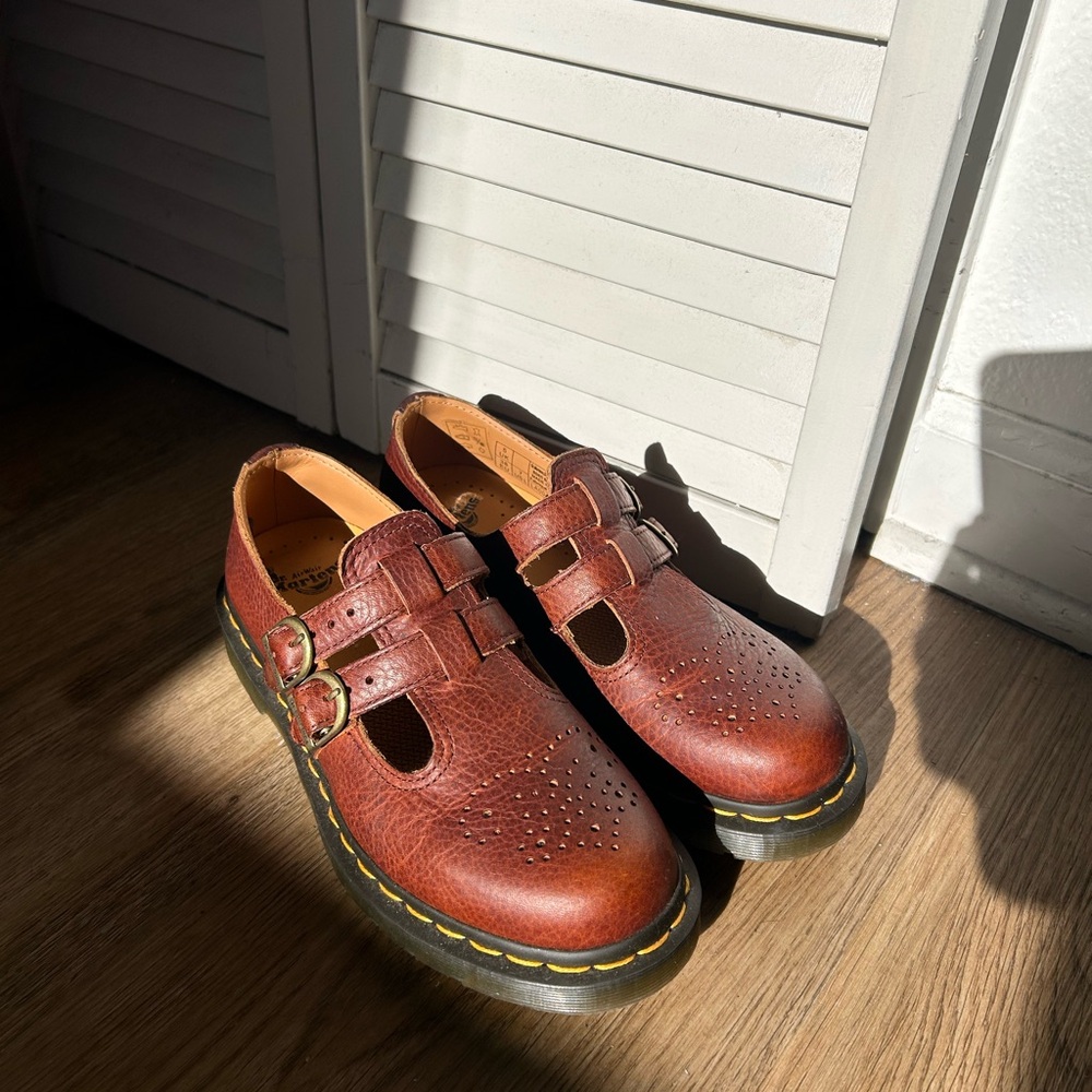 Dr. Martens Women's Brown Double-Strap Perforated Leather Loafers
